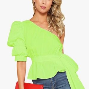Bright Green One Shoulder Blouse